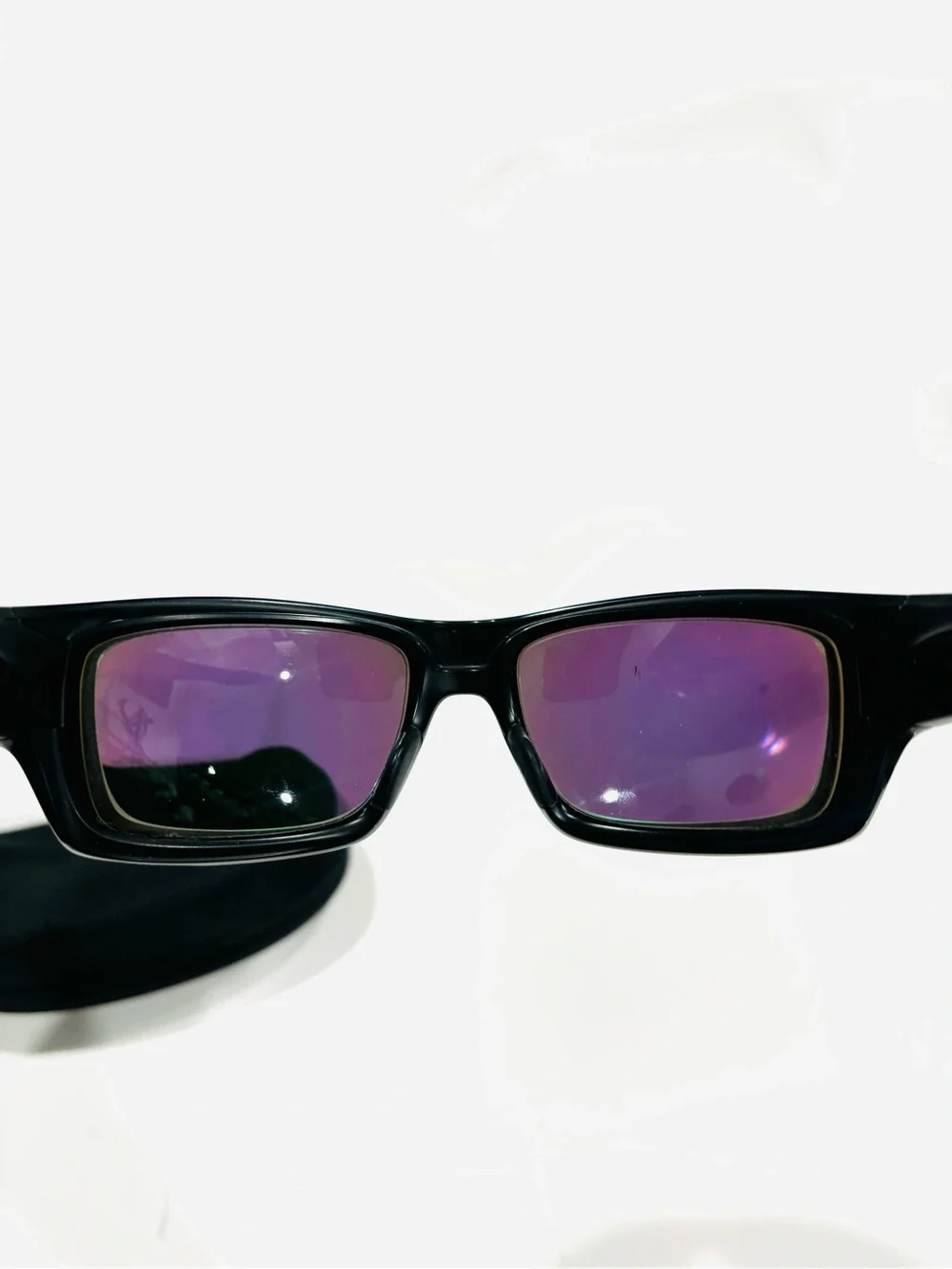 Oakley Black Frame Sunglasses with Green-Blue Mirrored Lenses